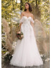Off Shoulder Beaded Ivory Lace Tulle Floral Wedding Dress